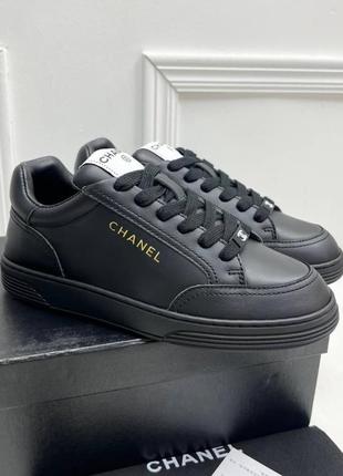 Кроссовки кеды в стиле chanel кожа черные белые