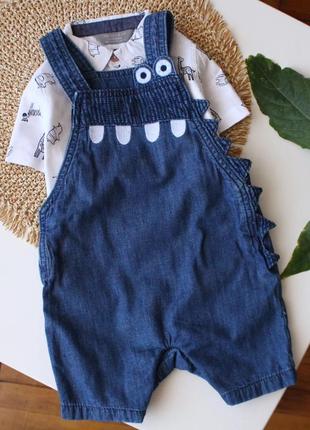 Джинсовый комбинезон песочник с аппликацией f&amp;f 9-12 мес