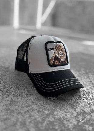 Стильна кепка бейсболка чорно біла з принтом лев