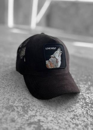 Стильная кепка бейсболка коричневая с принтом волк