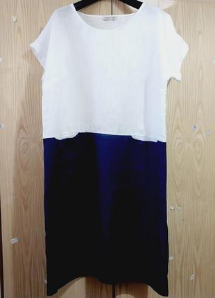 Льняное новое комбинированное платье, размер l.