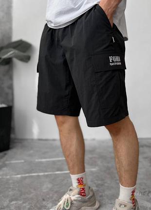 Чорні шорти чоловічі карго з плащівки