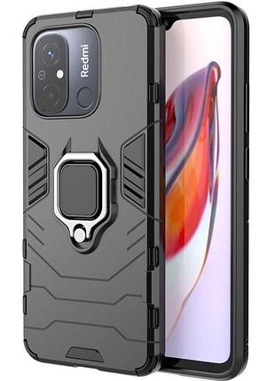 Чехол fiji ring для xiaomi redmi 12c бронированный бампер с кольцом подставкой черный