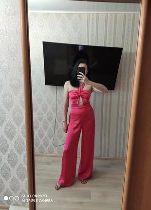 Крутейший комбинезон zara, новый, стильный,  красивый атласный материал, штаны палаццо,