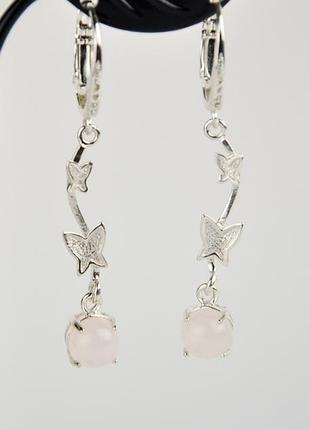Серебряные серьги розовый кварц