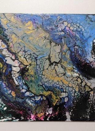 Картина fluid art подарунок hand made інтер'єр  флюїд арт квадрат потріскана ріка