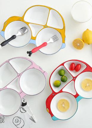 Тарелка детская на 5 секций машинка 14119 27.5х19 см красная