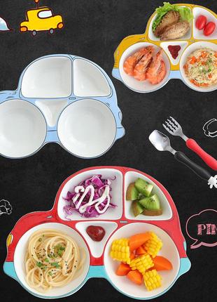 Тарелка детская на 5 секций машинка 14119 27.5х19 см красная