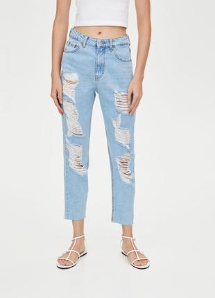 Джинси з розрізами mom fit pull&bear оригінал р.42