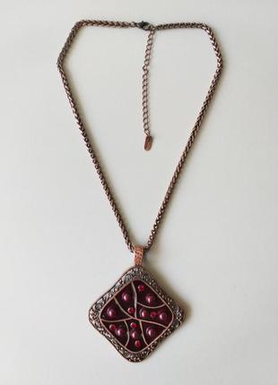 Ланцюжок із масивним кулоном. дизайнерське кольє. підвіска. вінтаж. емаль. бронза? мідь?