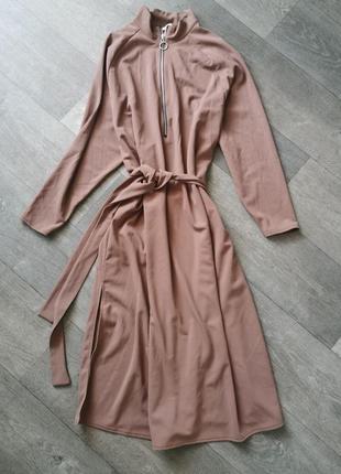 Сукня з поясом коричнева3 фото