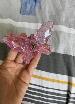 Крабик для волос бабочка заколка блестки прозрачная