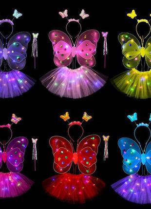 Карнавальний наряд крила зі спідницею світиться метелик 9072 червоний