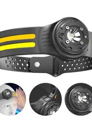 Фонарь налобный t134-xpe-4cob (white+yellow+red) motion sensor