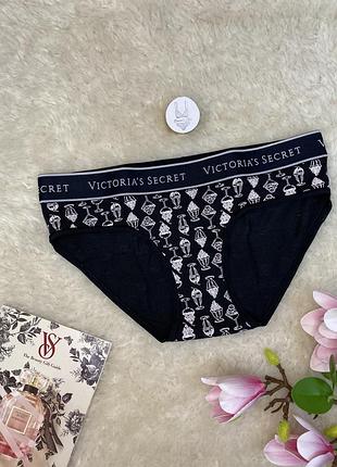 Трусики бикини victoria's secret хлопок с лого поясом черные с мороженом оригинал виктория сикрет