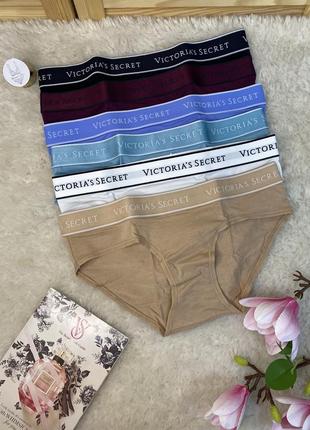 Набір трусики бікіні victoria's secret бавовна з лого поясом xs s m l xl колір трусиків на вибір