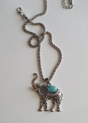 Подвеска слон с бирюзой на цепочке5 фото