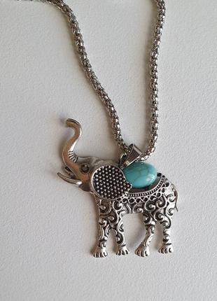 Подвеска слон с бирюзой на цепочке2 фото