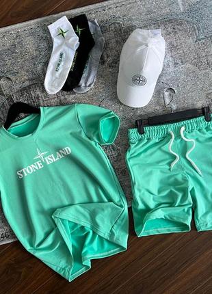 Футболка в стилі stone island + спортивні літні шорти + кепка бейсболка, чоловічий комплект високої якості
