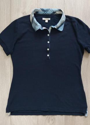 Футболка поло женская в клетку клетка синяя barbour с воротничком