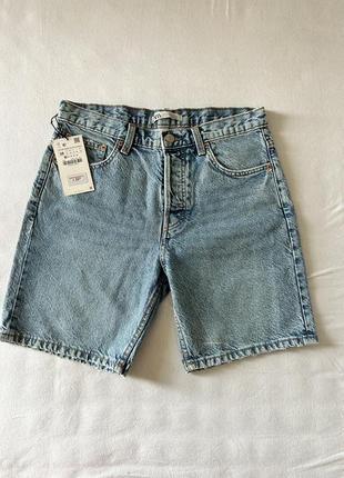 Шорты джинсовые свободного кроя zara голубой 1538/431/4275 фото