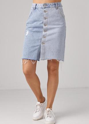Джинсова двокольорова спідниця на ґудзиках - джинс цвет, l (є розміри)