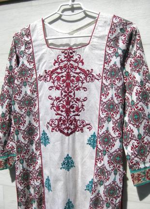 Этническое котоновое платье туника с вышивкой3 фото