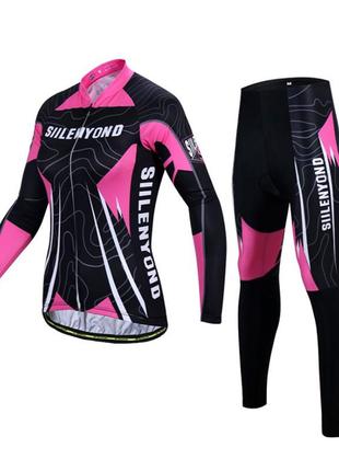 Костюм вело жіночий siilenyond sw-ct-057 black pink 3xl смуги довгі рукави штани (k/opt1_6377-21819)