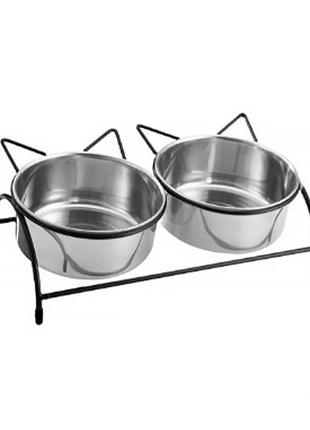 Миска для кішок taotaopets 196606 cat подвійна чаша black gl-55