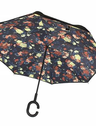 Зонт наоборот up-brella розы обратного сложения с двойным куполом непромокаемый ветрозащитный gold