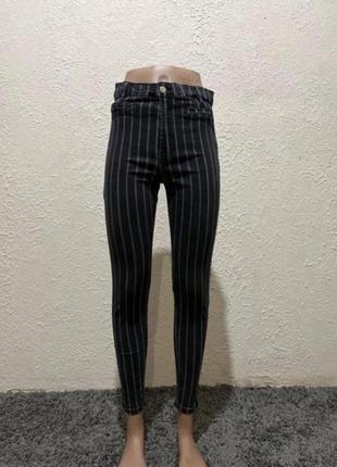 Черные джинсы в полоску/женские джинсы bershka / черные джинсы скинни