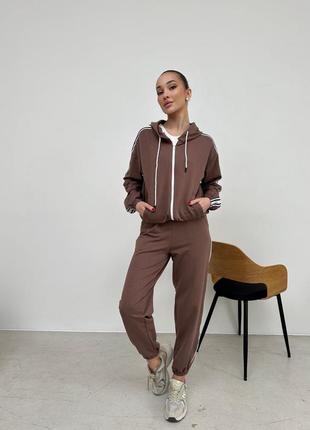 ‼️не кошлатиться‼️женский спортивный костюм двойка с капюшоном, костюм двунить пенье 95% хлопок, костюм с лампасами, 695-5395
