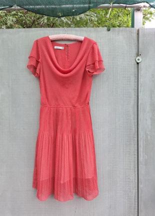 Яркое платье, актуальный горох, на подкладе, легкое, "fusion"