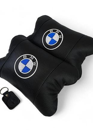 Авто подушки 2 шт — набор bmw из натуральной кожи, на подголовник в машину, автомобильная подушка бмв