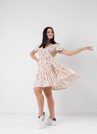 Летнее короткое платье мини с цветочным принтом с v-образным вырезом и рукавами флаттер2 фото