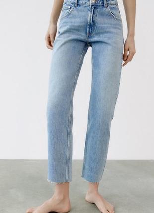 Укорочені джинси з відрізаним кроєм zara straight cropped fit jeans