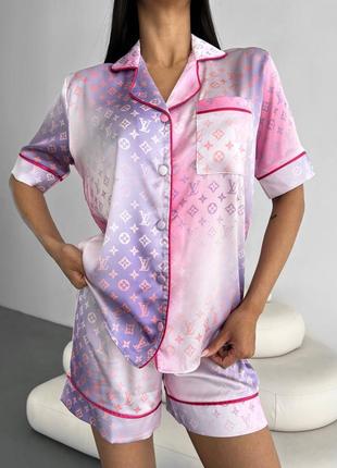 Женская брендовая пижама туречевая рубашка и шорты в лого