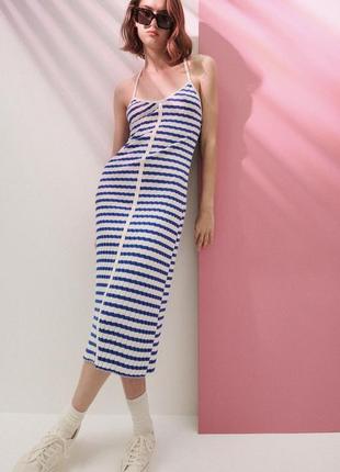 Нова вʼязана бавовняна міді сукня плаття сарафан zara в рубчик 100% бавовна
