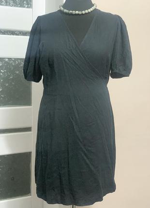 Чорне лляне плаття на запах1 фото