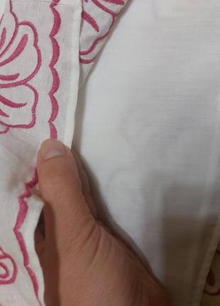 Белоснежная вышитая розовыми цветами юбка из льна и хлопка менансon5 фото