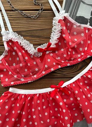 Комплект-четверка в горох, с чулками