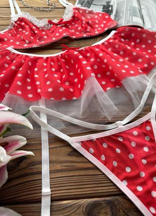 Комплект-четверка в горох, с чулками