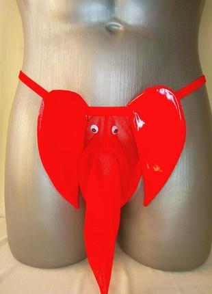 Мужские стринги - слоненок, из красной эластичной сеточки.