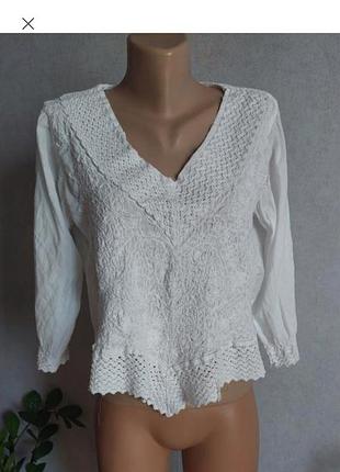 Белая вышитая рубашка, блуза с вышивкой р м