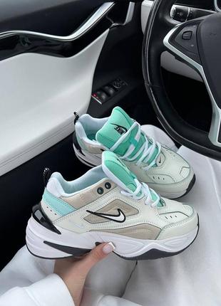 Женские кроссовки nike m2k tekno cream green blue найк кремового с зеленым и голубым цветами
