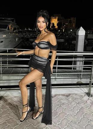 Костюм, комплект пляжный,на фотосессию,вечерний,на пляж,юбка и топ сетка