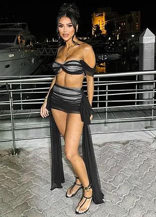 Костюм, комплект пляжный,на фотосессию,вечерний,на пляж,юбка и топ сетка