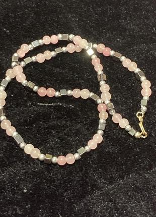 Ожерелье,колье,бусы натуральный каменьвинтаж гематит розовый кварц2 фото