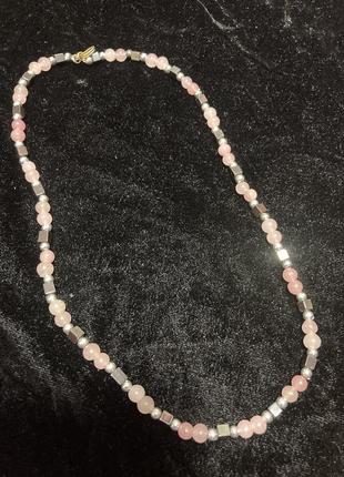 Ожерелье,колье,бусы натуральный каменьвинтаж гематит розовый кварц3 фото