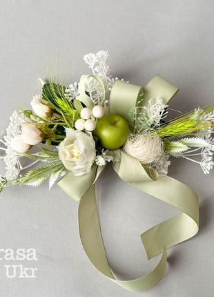 Спасательный декор корзины, дизайн “пастельная оливка” с колосками и яблочкой - sdecor-35